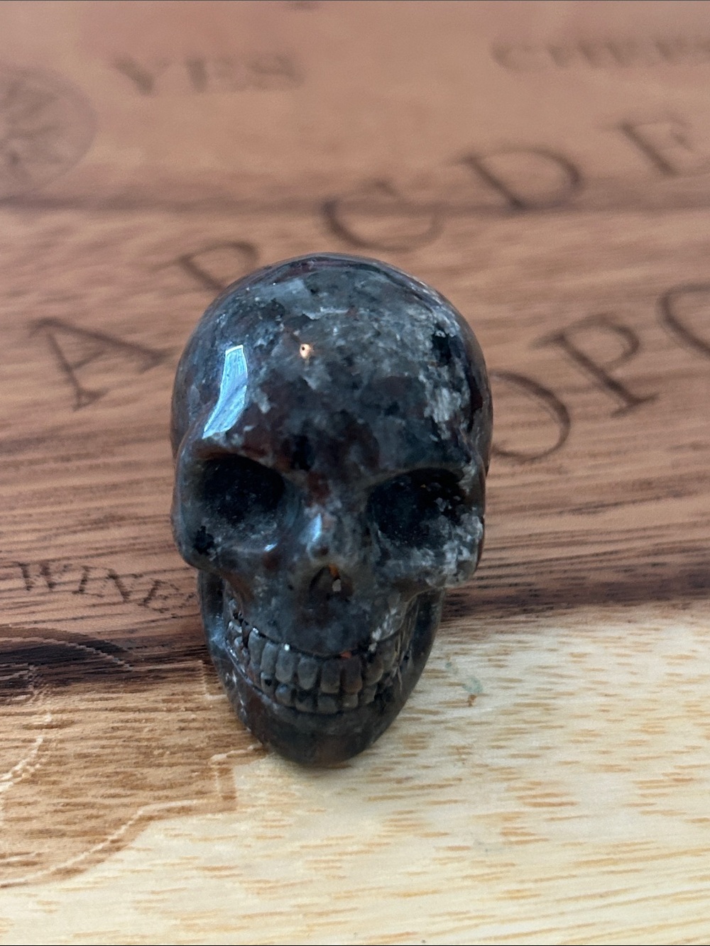 Small Polished Black-Grey Stone Skull